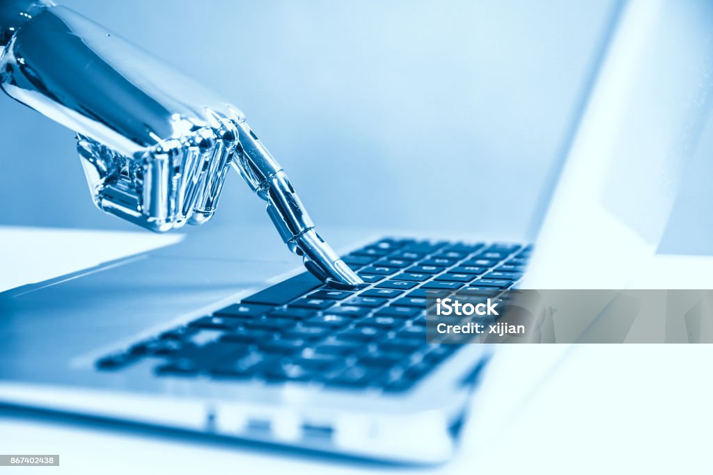 Robost Hand Using Computer Artificial Intelligence Robot Hand Using Computer Stock Photo ...