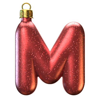 Christmas tree decoration font, letter M 3d rendering