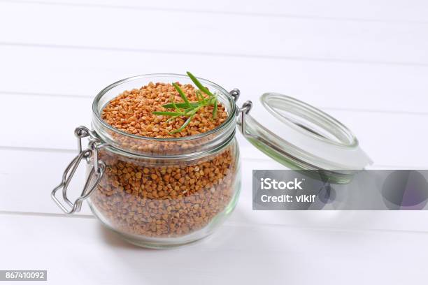 Jar Of Raw Buckwheat Stock Photo - Download Image Now - Buckwheat, Czech Republic, Dry