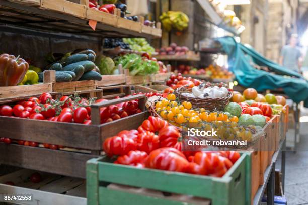 Fresh And Healthy Vegetables And Colorful Fruit Stock Photo - Download Image Now - Market - Retail Space, Vegetable, Italy