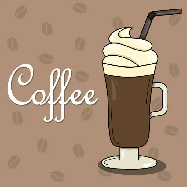Vector illustration of Lovely card with coffee and whipped cream.