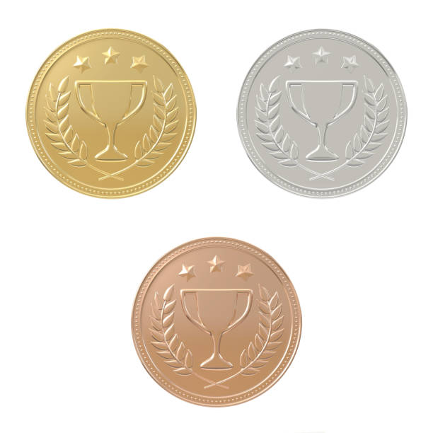 Gold, silver, bronze medals set stock photo
