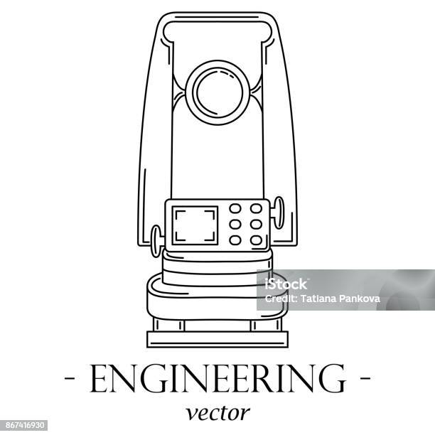 Engineering Logo With A Theodolite Stock Illustration - Download Image Now - Business Finance and Industry, Computer Graphic, Construction Equipment