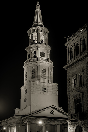 Steeple of St. Michael's Episcopal church in downtown Charleston, SC.