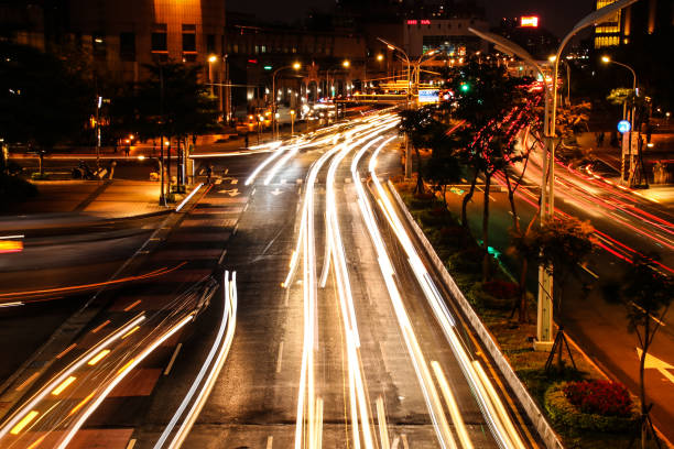 istock Night car in the city light streamline 867448806