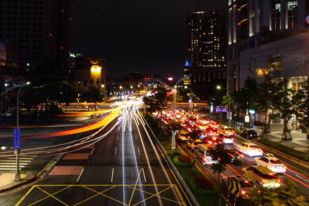 istock Night car in the city light streamline 867448842