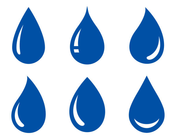 set of water drops set of blue glossy water drops on white background blob illustrations stock illustrations