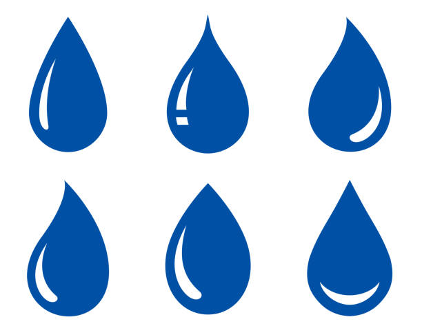 set of water drops set of blue glossy water drops on white background rain drop stock illustrations