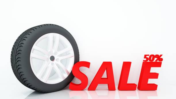 istock Tire and text sale 50 % - 3d rendering and background white decoration 867455378