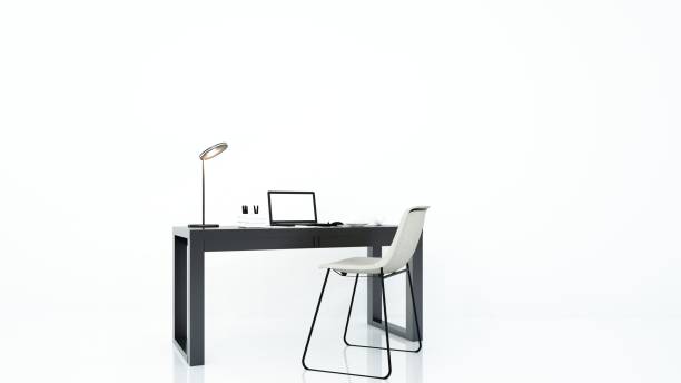 가구 사무실 3d 렌더링 및 흰색 배경 장식 - office furniture 뉴스 사진 이미지