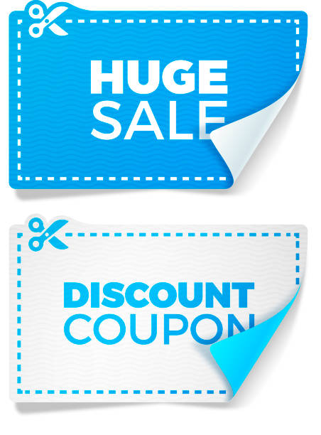 Blue Sale Discount Coupons Sale and discouunt special offer coupons with copy space. coupon stock illustrations