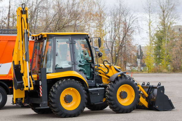 istock Yellow road constructor tractor -industrial equipment 867466534
