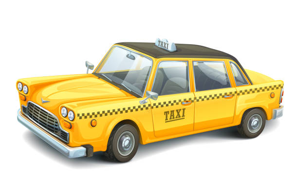 ilustrações de stock, clip art, desenhos animados e ícones de yellow urban taxi cab isolated on white background. high detailed vector car. taxi service. city transport - car transporter semi truck isolated on white truck