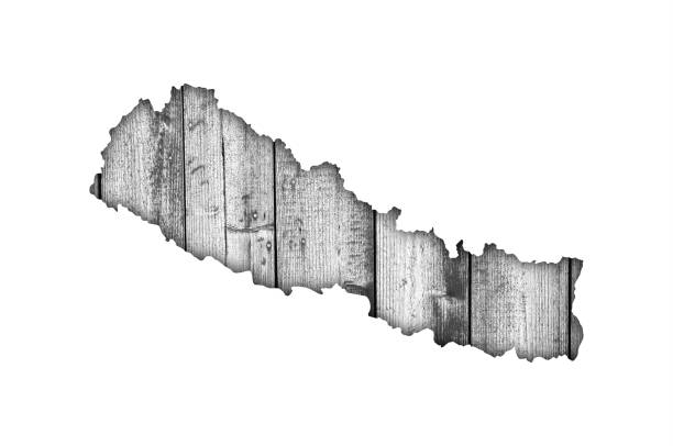 Map of Nepal on weathered wood