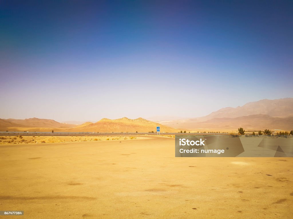 Desert and the Blue Sky, Iran Desert and the Blue Sky contrast in Iran Egypt Stock Photo