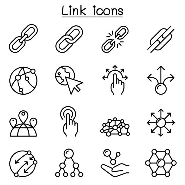 ilustrações de stock, clip art, desenhos animados e ícones de link icon set in thin line style - symbol link computer icon connection