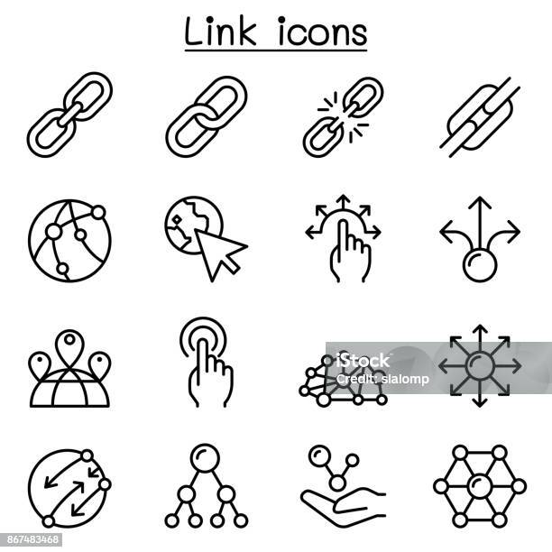 Link Icon Set In Thin Line Style Stock Illustration - Download Image Now - Chain - Object, Link - Chain Part, Separation
