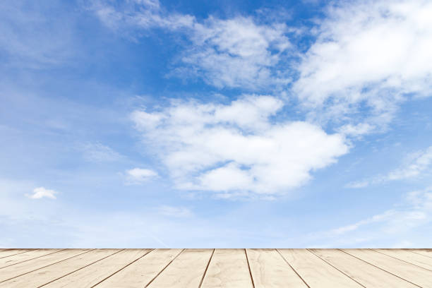 Nature trees and green forests cloudscape with blue sky and white cloud with Wood terrace