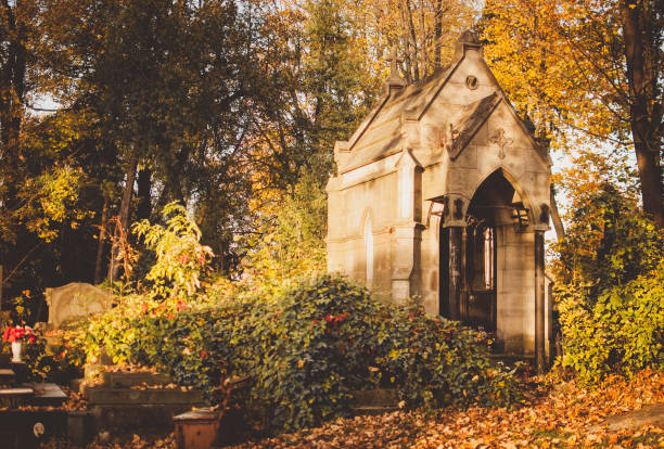 istock Ancient chapel on the cemetery on sunny autumn aftetnoon. 867484600