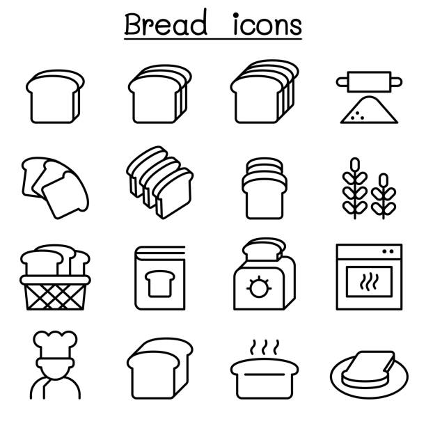 パン、パン、パン屋さん・菓子アイコンを薄い線のスタイルの設定 - chef food cooking sandwich点のイラスト素材／クリップアート素材／マンガ素材／アイコン素材