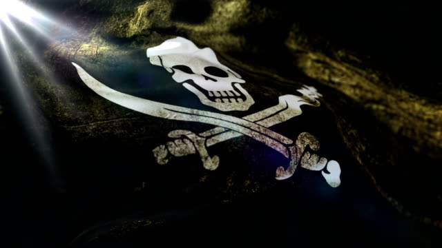 Pirate flag with Jolly Roger waving at wind, loop