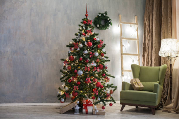 istock room with Christmas decorations Christmas tree gifts 867499548
