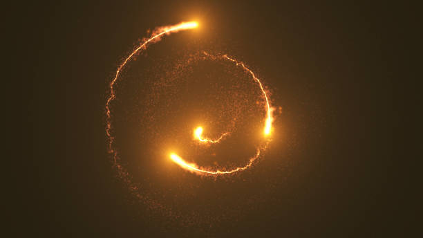 Ring of fire, Plasma ring on a dark background. Fire comet light flying in circle. Shining lights in motion with small particles. 3D rendering, Abstract background. big bang stock pictures, royalty-free photos & images