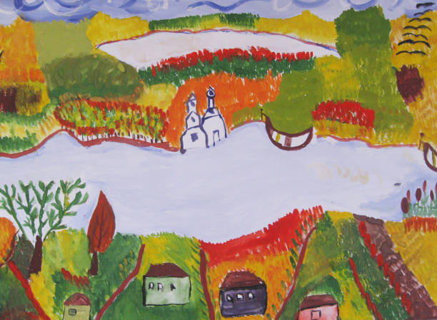 istock Family house by the river. Drawing 867502794