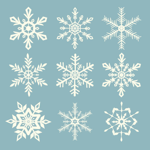 illustrazioni stock, clip art, cartoni animati e icone di tendenza di insieme vettoriale fiocco di neve - cristallo di ghiaccio