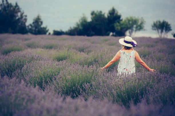 istock Senior woman in fields of lavander 867509804