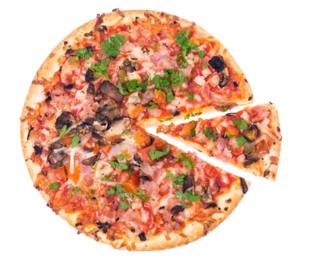 istock Pizza with mushrooms and bacon on  white backgroun 867509960
