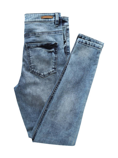 istock Blue denim jean folded half pack shot isolated on white 867520680
