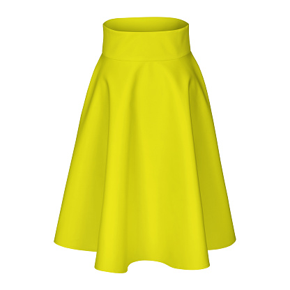 Modern midi yellow  silk satin skirt isolated on white