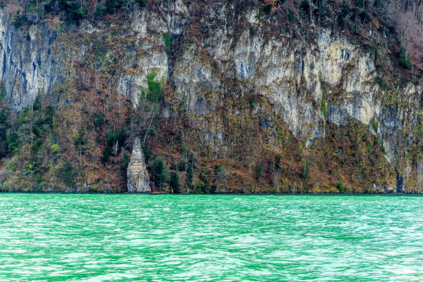 호수 lucern 마을 brunnen에서 산입니다. 부팅, 스위스에서 보기 - cruise ship swiss flag cruise europe 뉴스 사진 이미지