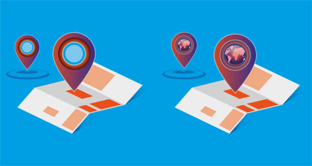 Flat map with pins. Vector location pointer icon.Travel pin location on a map Flat map with pins. Vector location pointer icon.Travel pin location on a map Bulk GEO IP Locator stock illustrations