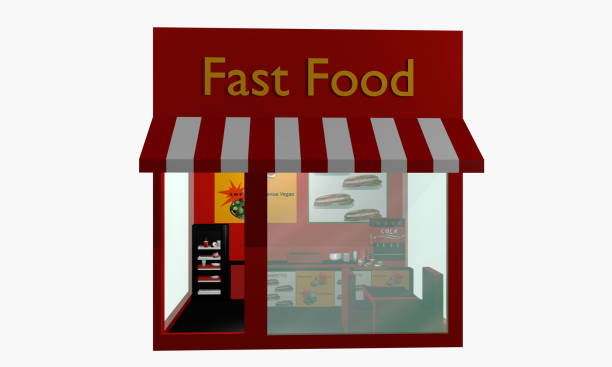 istock Fast food restaurant in front view on white insulated. 867528090