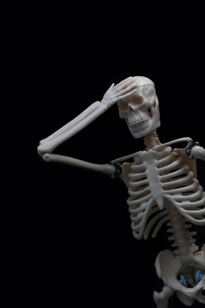 istock The worried skeleton laying on the black reflection plate 867531290