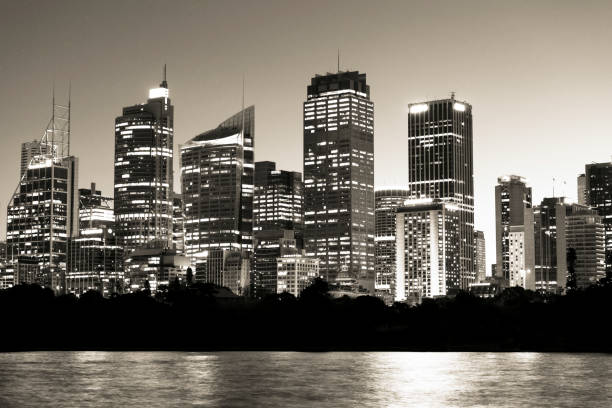 istock City at night, black and white, Sydney Australia, copy space 867544954
