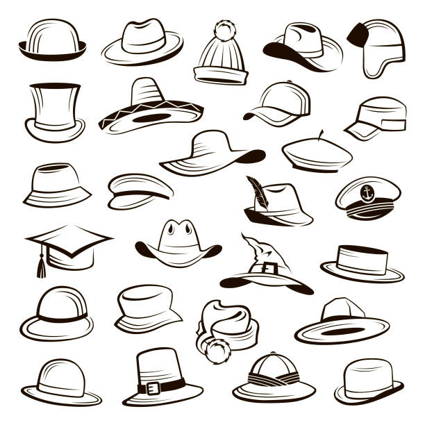 ilustrações, clipart, desenhos animados e ícones de conjunto de chapéus - cowboy hat personal accessory equipment headdress