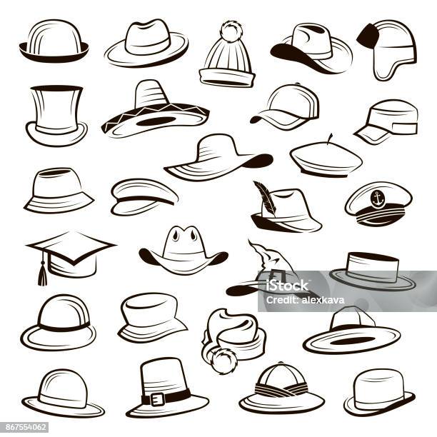 Set Of Hats Stock Illustration - Download Image Now - Hat, Bowler Hat, Icon Symbol