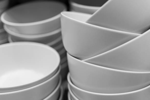 istock Ceramic bowls are stacked on top of each other. Tableware with a pile. 867566828
