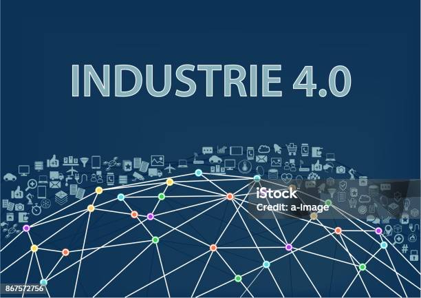 Industry 40 Vector Illustration With Networked World And Objects Stock Illustration - Download Image Now