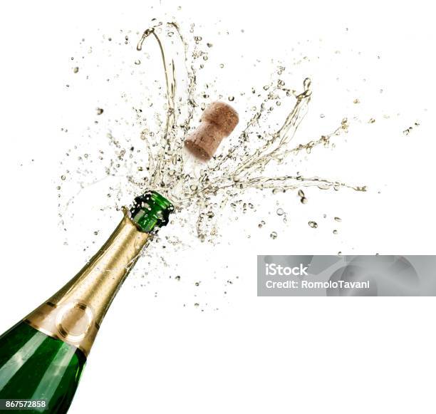 Celebration With Splashes Of Champagne Stock Photo - Download Image Now - Champagne, Bottle, Exploding