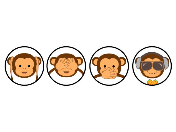 ilustrações, clipart, desenhos animados e ícones de quatro macacos. - three animals audio
