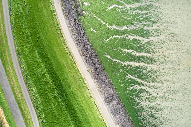 Coastline and dyke, Eastern Scheldt area - aerial view