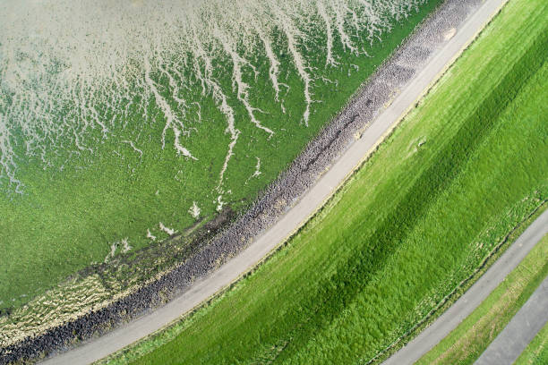 Coastline and dyke, Eastern Scheldt area - aerial view