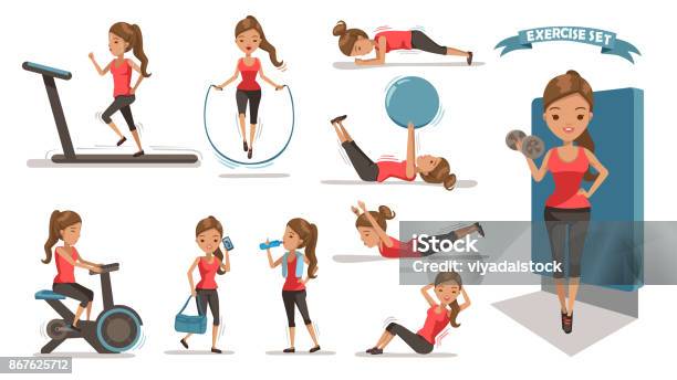 Exercise Woman Stock Illustration - Download Image Now - Exercising, Healthy Lifestyle, Jumping