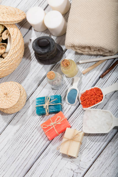 istock spa bath cosmetic. soap beauty treatment background 867626026