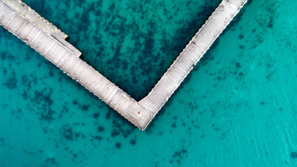 Portsea Jetty Aerial Aerial photograph taken at Portsea in the Mornington Peninsula jetty aerial stock pictures, royalty-free photos & images