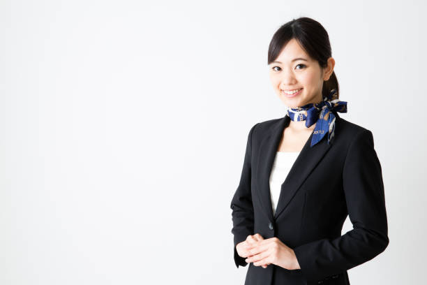 ritratto di imprenditrice asiatica isolata su sfondo wthie - cabin crew foto e immagini stock